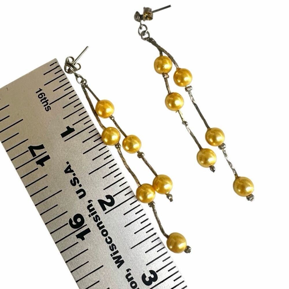 Yellow Faux Pearl Linear Dangle Earrings - Picture 5 of 5